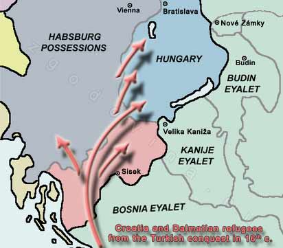 Croat escape to the north in 16th century and settlement of Slavonia and western Hungary (Burgenland); Beg Hrvatov proti severu v 16. stol. ter zasedba Slavonije in zahodne Ogrske (Gradiščanske)