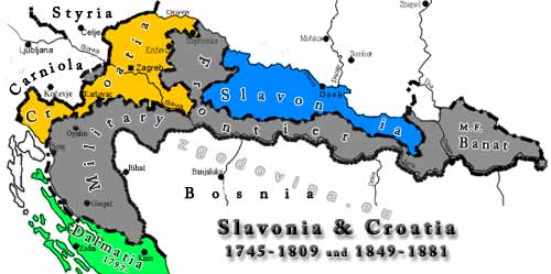 Slavonia and Croatia separated countries with the Military Border up to 1882; Slavonija in Hrvaška do 1882 z Vojno krajino ločeni deželi; 1745-1809 in 1849-1882
