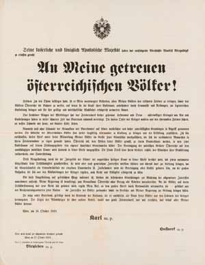 Karlov manifest (razglas), ki je Slovencem podelil samostojnost; Proclamation by Emperor Karl on 16 October 1918