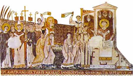 Ciril in Metod prinašajoča relikvije Sv. Klementa v Rim leta 869